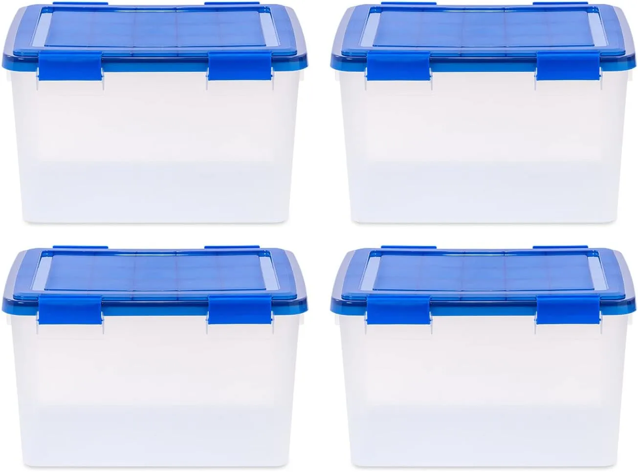 IRIS USA 4Pack 46.6qt WEATHERPRO Airtight Plastic Storage Bin with Lid and Seal and Secure Latching Buckles