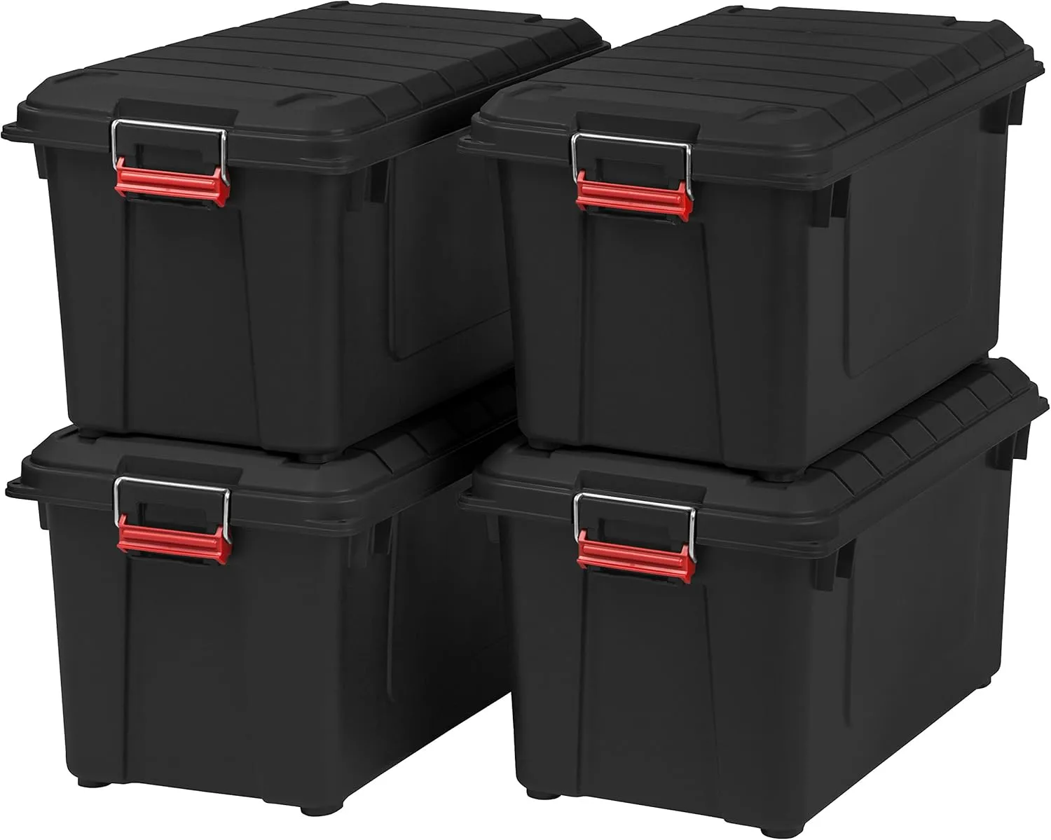 IRIS Weathertight Plastic Storage Containers With Latch Lids, 15 3/8in x 16in x 30in, Black, Case Of 4