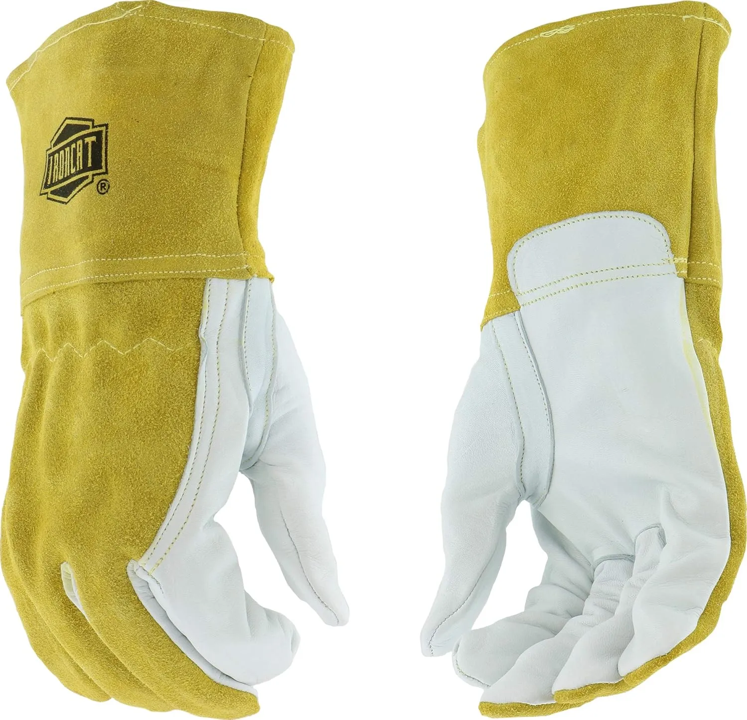 IRONCAT 6143 Goatskin/Cowhide MIG Welder – [Pack of 12] Pearl/Gold, Medium, Straight Thumb, Kevlar Construction