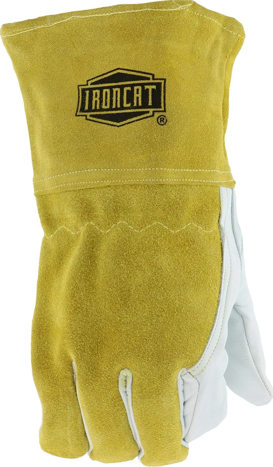 IRONCAT 6143 Goatskin/Cowhide MIG Welder – [Pack of 12] Pearl/Gold, Medium, Straight Thumb, Kevlar Construction