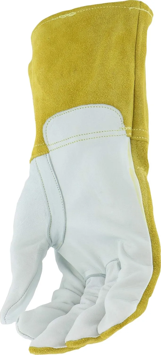 IRONCAT 6143 Goatskin/Cowhide MIG Welder – [Pack of 12] Pearl/Gold, Medium, Straight Thumb, Kevlar Construction