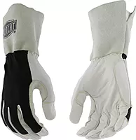 IRONCAT 9073 Premium Split Goatskin Leather Gloves – White/Black Large, 13 in. TIG Welding Gloves w/ Keystone Thumb