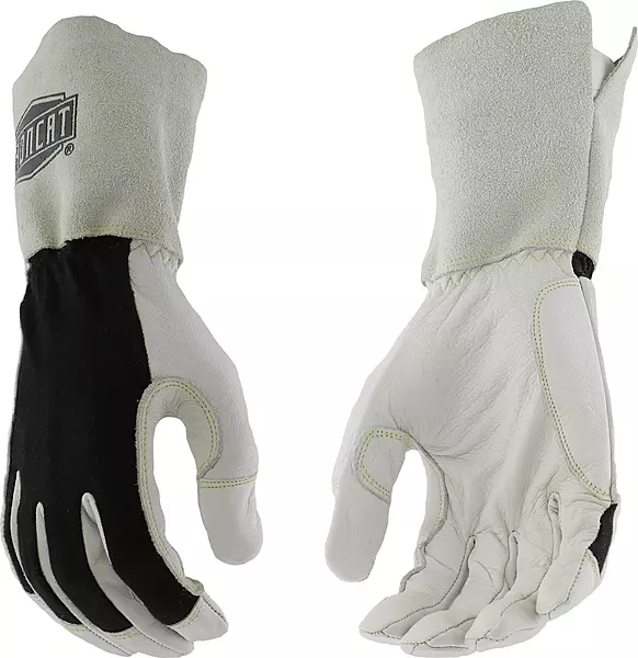 IRONCAT 9073 Premium Split Goatskin Leather Gloves – White/Black Large, 13 in. TIG Welding Gloves w/ Keystone Thumb