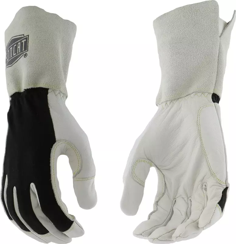 IRONCAT 9073 Premium Split Goatskin Leather Gloves – White/Black Large, 13 in. TIG Welding Gloves w/ Keystone Thumb