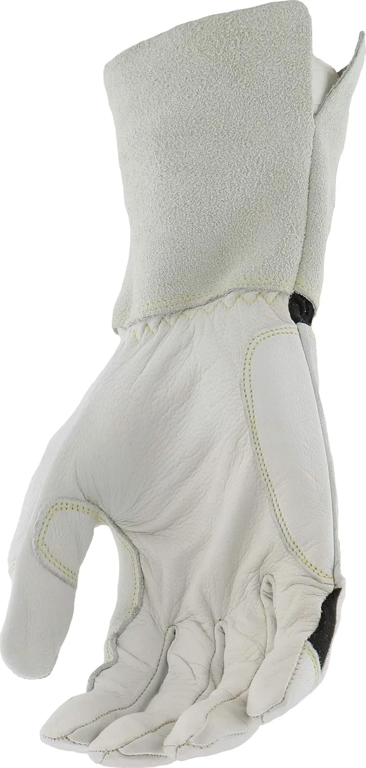IRONCAT 9073 Premium Split Goatskin Leather Gloves – White/Black Large, 13 in. TIG Welding Gloves w/ Keystone Thumb