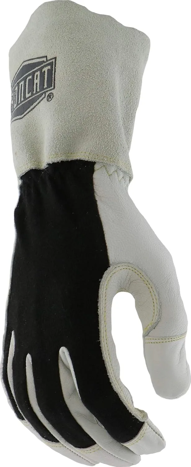 IRONCAT 9073 Premium Split Goatskin Leather Gloves – White/Black Large, 13 in. TIG Welding Gloves w/ Keystone Thumb