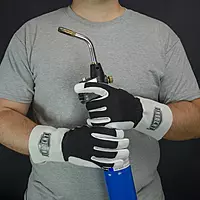 IRONCAT 9073 Premium Split Goatskin Leather Gloves – White/Black Large, 13 in. TIG Welding Gloves w/ Keystone Thumb