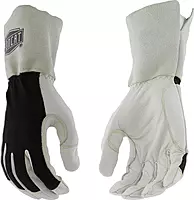 IRONCAT 9073 Premium Split Goatskin Leather Gloves – White/Black Large, 13 in. TIG Welding Gloves w/ Keystone Thumb