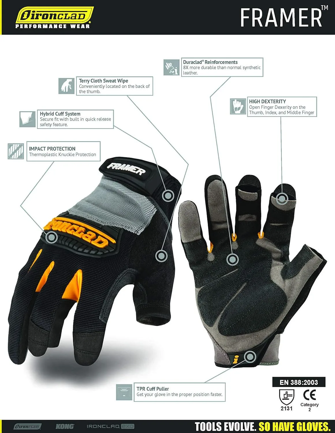 IRONCLAD Framer Open-Finger Work Gloves