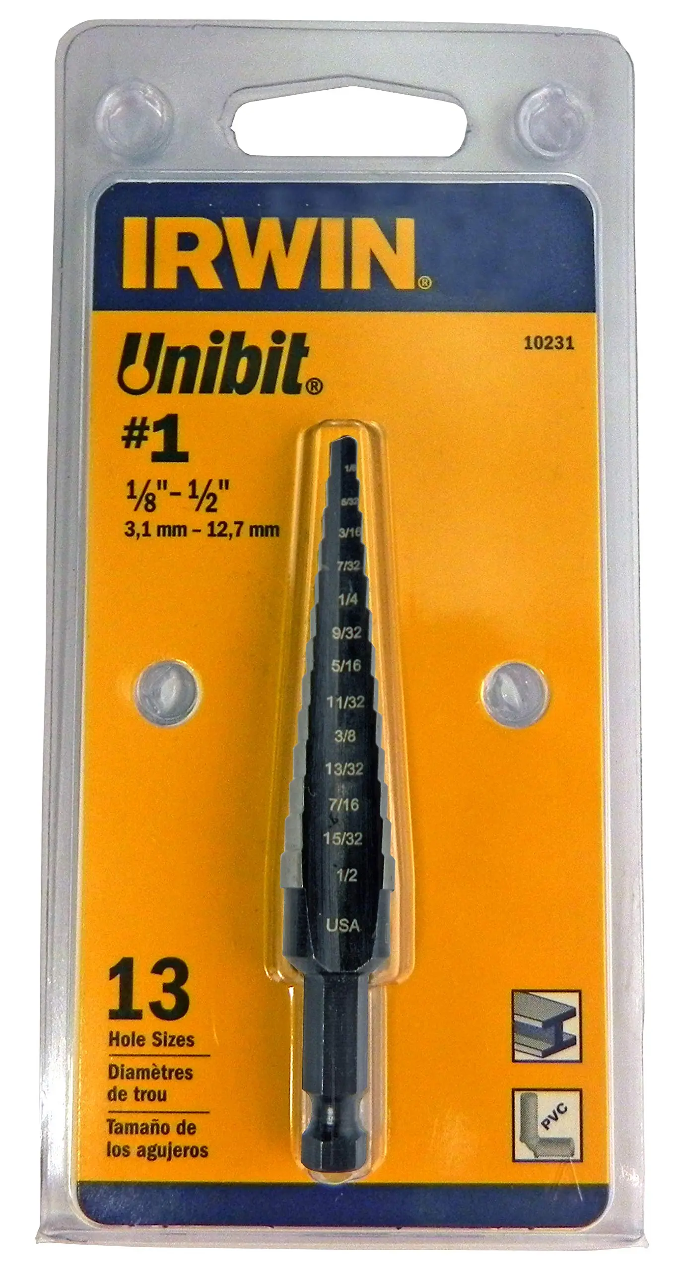 Irwin Tools IRWIN Step Drill Bit, 1/8-Inch to 1/2-Inch Step, 1/4-Inch Shank (10231) Silver|Silver metallic 1/2 inches