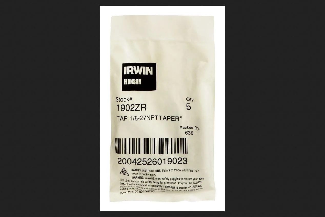 IRWIN Hanson 1902ZR Tap 1/8"-27Npt Taper, for Tap Die Extraction