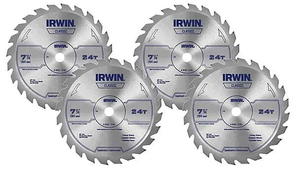 IRWIN Tools Classic Series Steel Corded Circular Saw Blade, 7 1/4-inch, 24T (25130) (Pack of 4) 7-1/4" (Pack of 4) 24T