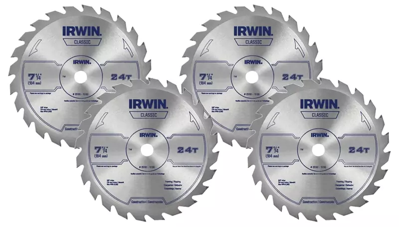 IRWIN Tools Classic Series Steel Corded Circular Saw Blade, 7 1/4-inch, 24T (25130) (Pack of 4) 7-1/4" (Pack of 4) 24T