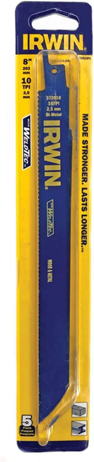 IRWIN 8" RECIPROCATING SAW BLADE 10 TPI 5/PK
