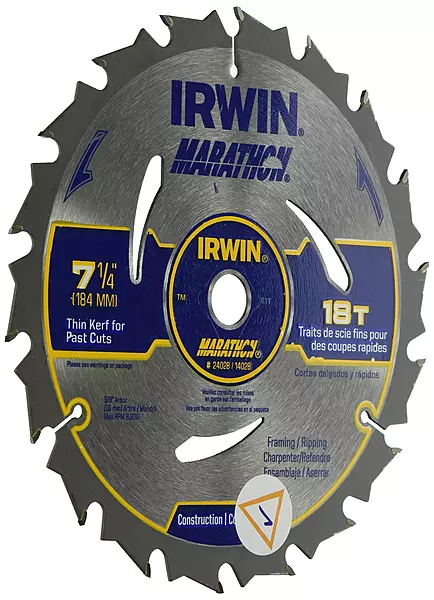 IRWIN Tools MARATHON Carbide Corded Circular Saw Blade, 6 1/2-inch, 7 1/4-inch 18T (24028)