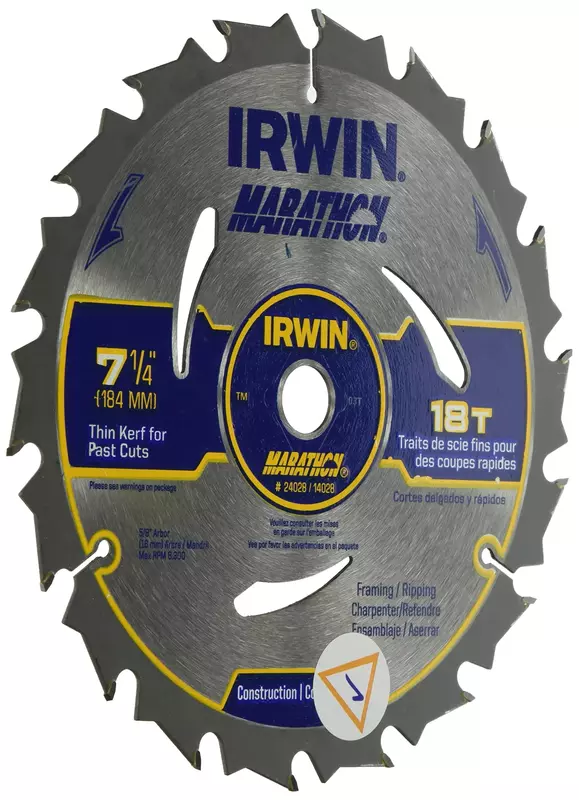 IRWIN Tools MARATHON Carbide Corded Circular Saw Blade, 6 1/2-inch, 7 1/4-inch 18T (24028)