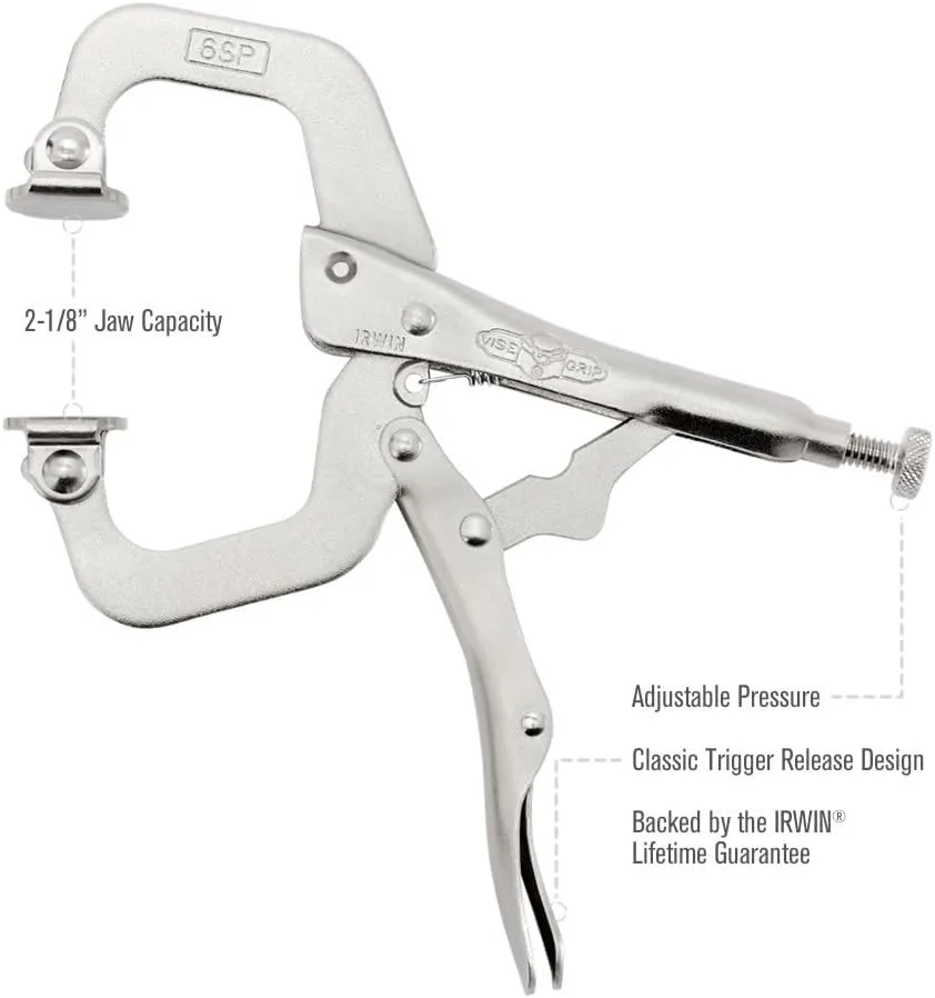 IRWIN Tools VISE-GRIP 18 The Original Locking C-Clamp with Swivel Pads (2” 50mm Clamping Gap) 6" Regular C-Clamp