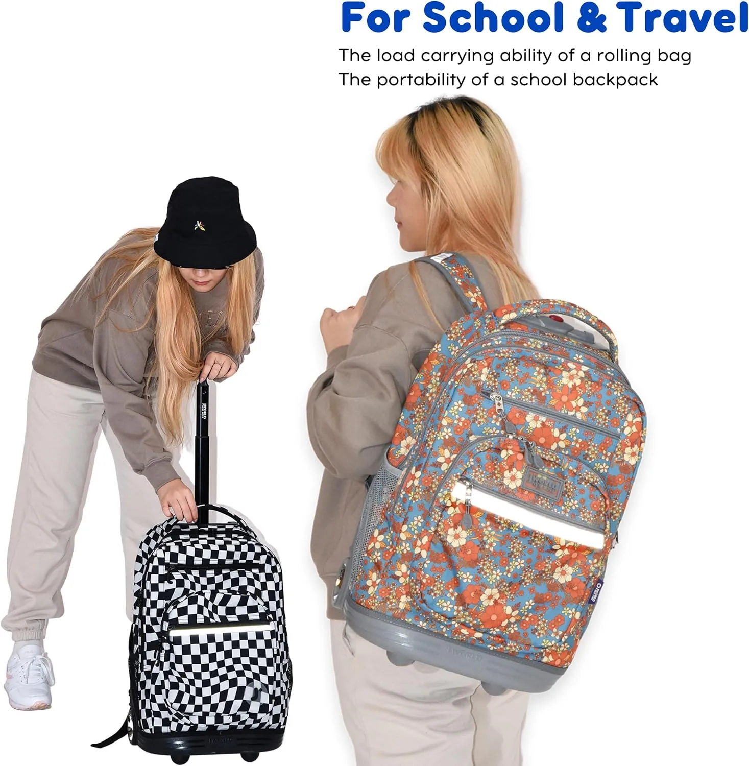 J World New York Sundance Rolling Backpack Girl Boy Roller Bookbag, Tie Dye, 20 Inch