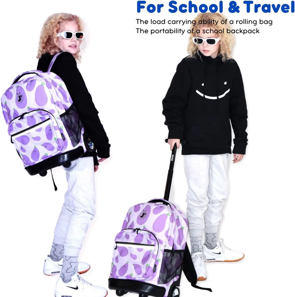 J World New York Sunrise Kids Rolling Backpack for Girls Boys Teen. Roller Bookbag with Wheels, Galaxy, 18"