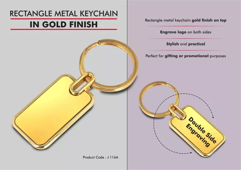 Rectangle metal keychain in Gold finish