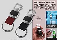 Rectangle hanging metal keychain with Bottle Opener & PU strap