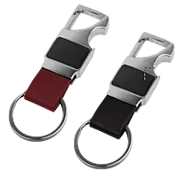 Rectangle hanging metal keychain with Bottle Opener & PU strap