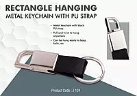 Rectangle hanging metal keychain with PU strap