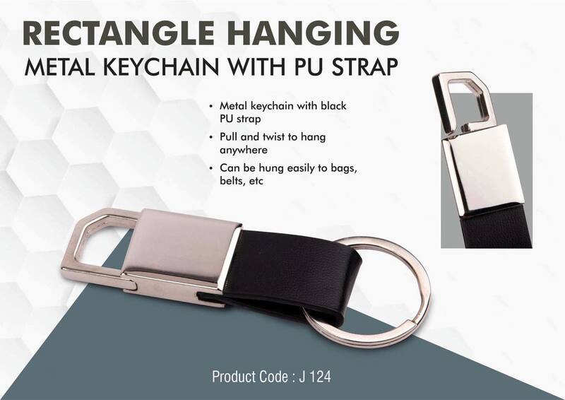 Rectangle hanging metal keychain with PU strap