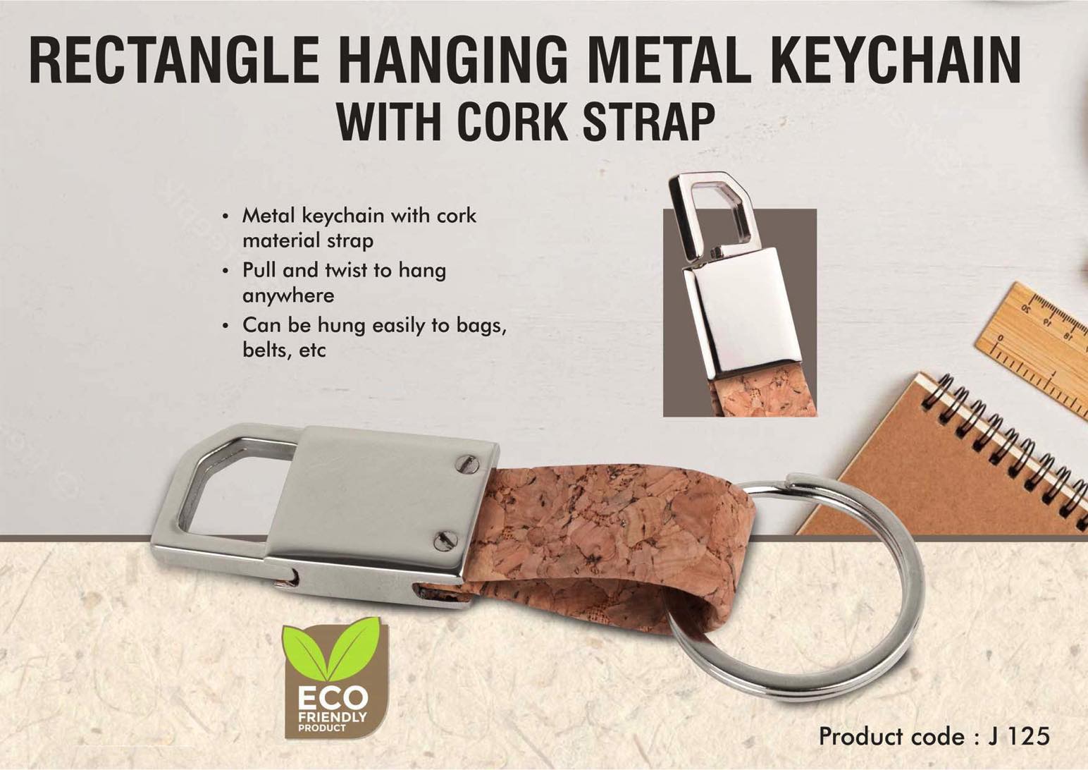 – Metal keychain with black PU strap –