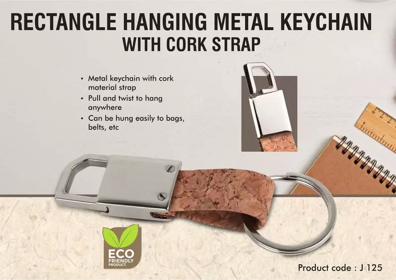 – Metal keychain with black PU strap –