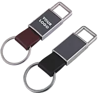 Pull out rectangle metal PU keychain