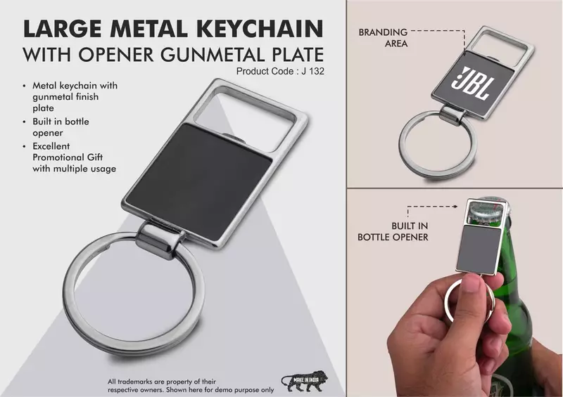 Large metal keychain with opener
