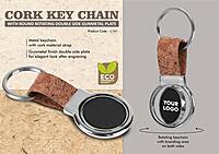 Cork Key chain with Round Rotating Double side Gunmetal plate