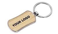 Metal keychain with double side Bamboo plate