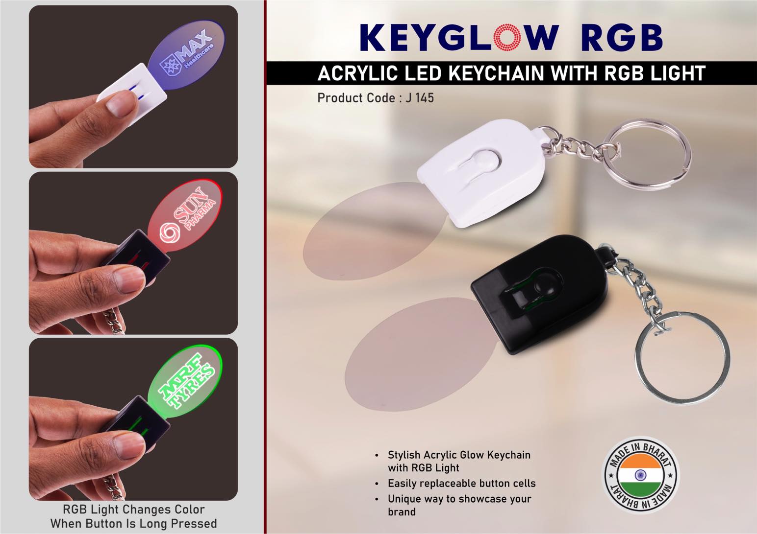 Keyglow RGB: Acrylic LED Keychain with RGB Light – Oval shape