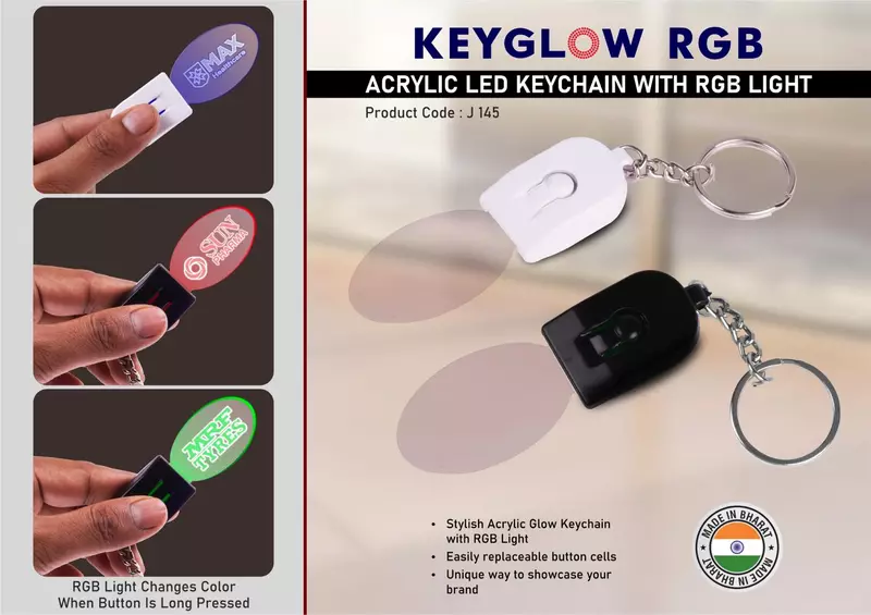 Keyglow RGB: Acrylic LED Keychain with RGB Light – Oval shape