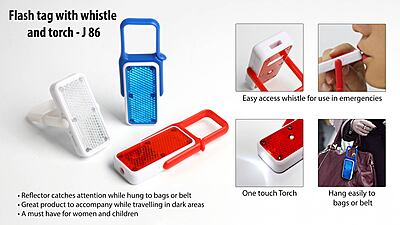 Flash tag with whistle and torch