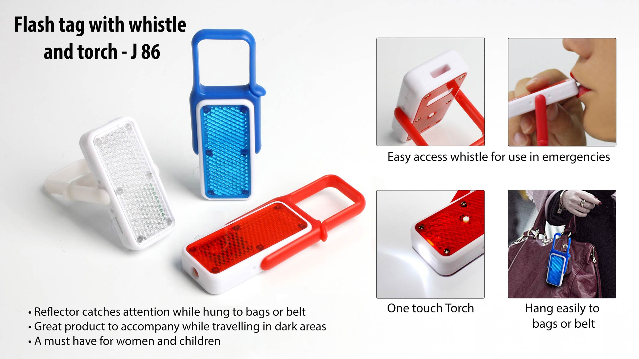 Flash tag with whistle and torch