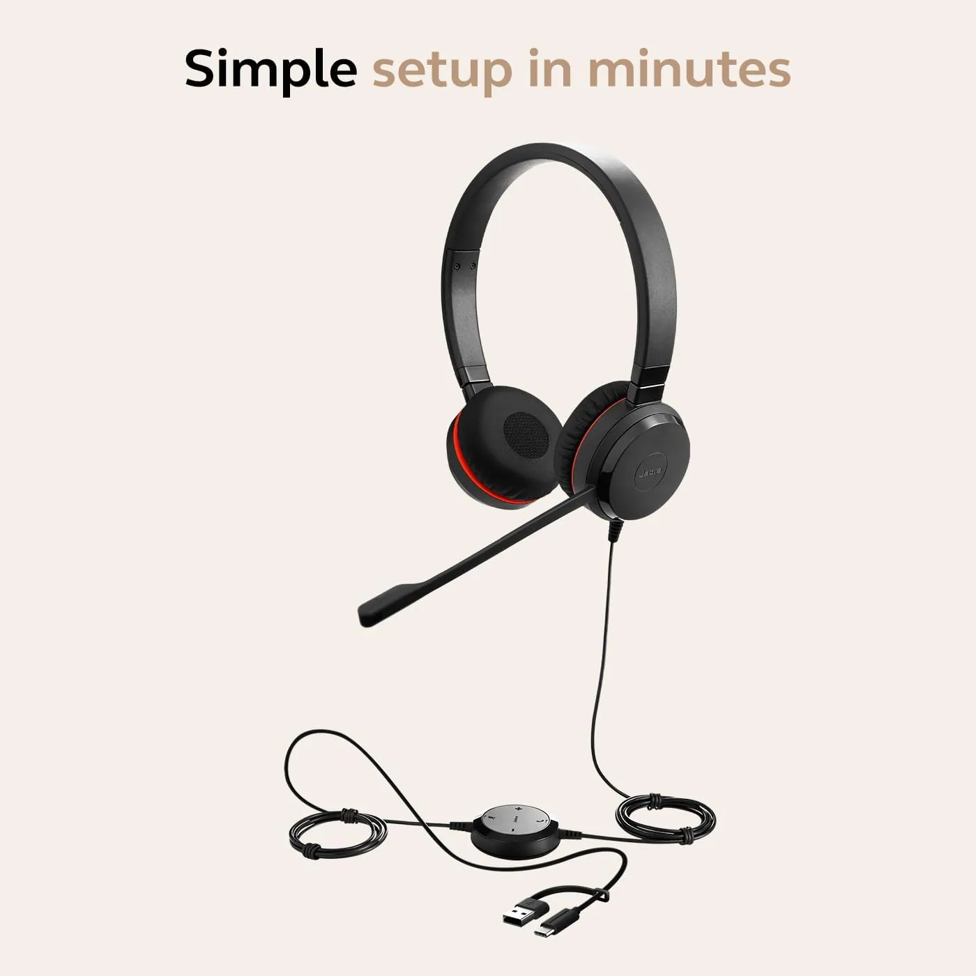 Jabra Evolve 30 II Wired Headset with Noise-Cancelling Microphone — USB-A/USB-C & 3.5mm