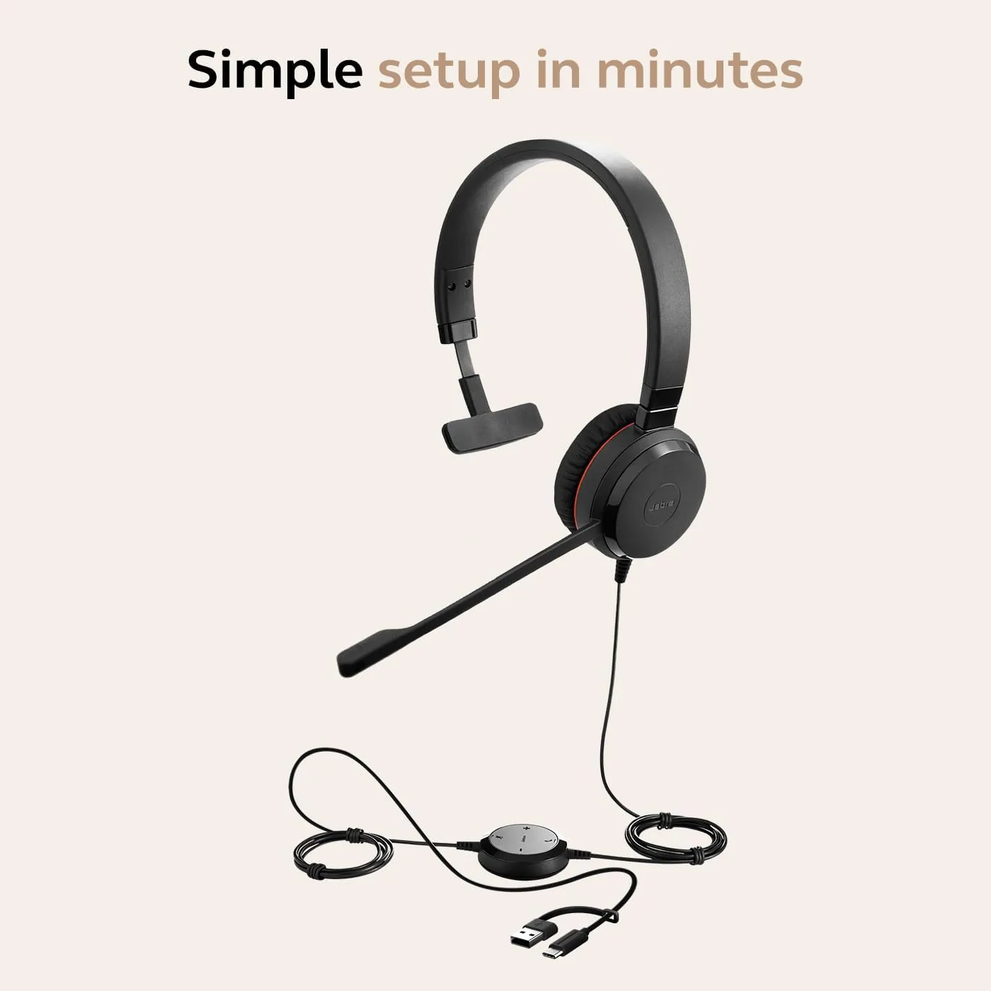 Jabra Evolve 30 II Wired Headset with Noise-Cancelling Microphone — USB-A/USB-C & 3.5mm