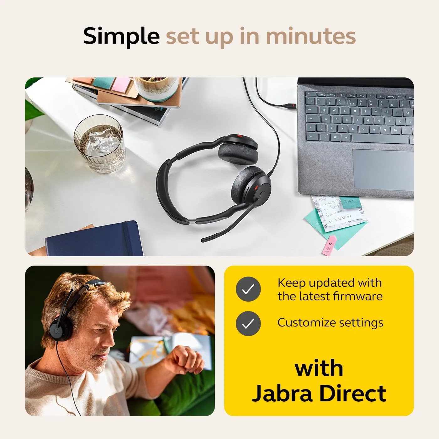 Jabra Evolve2 50 Wired Dual-Ear Headset - Noise Cancelling, USB-C/USB-A, Black