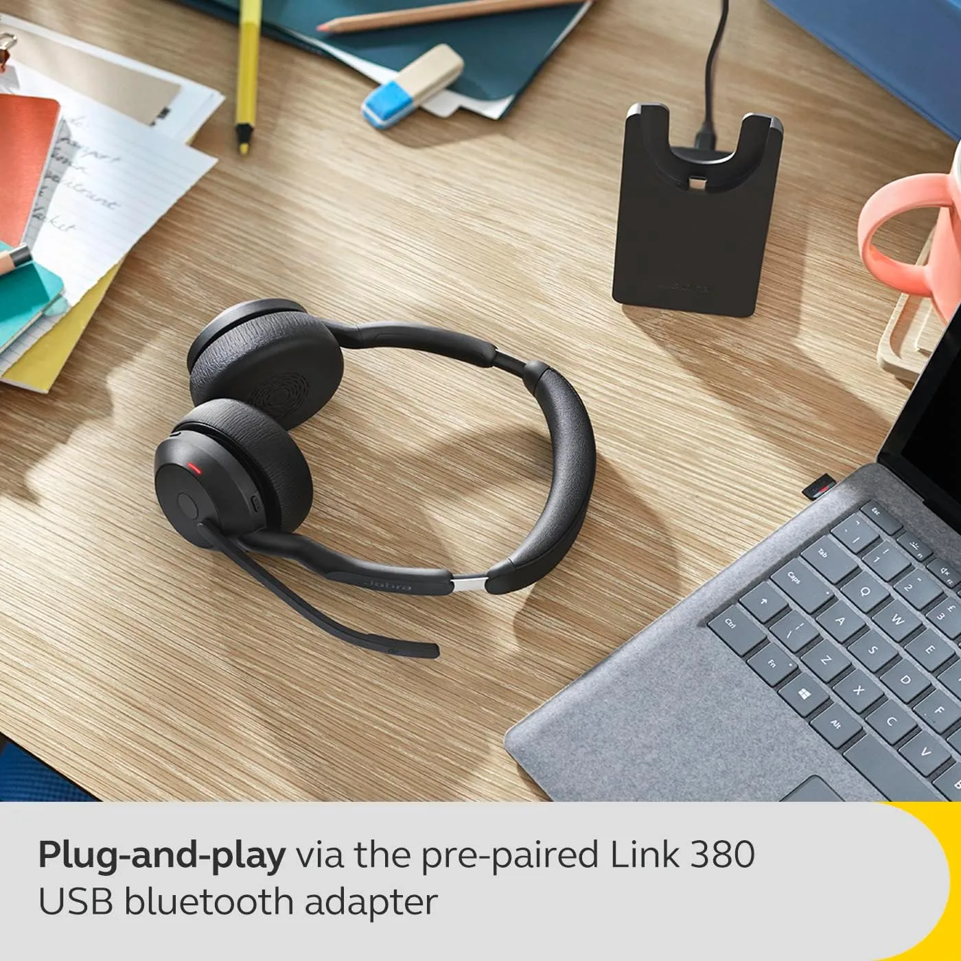 Jabra Evolve2 55 Stereo Wireless Headset - AirComfort, Noise-Cancelling Mics & Active Noise Cancellation
