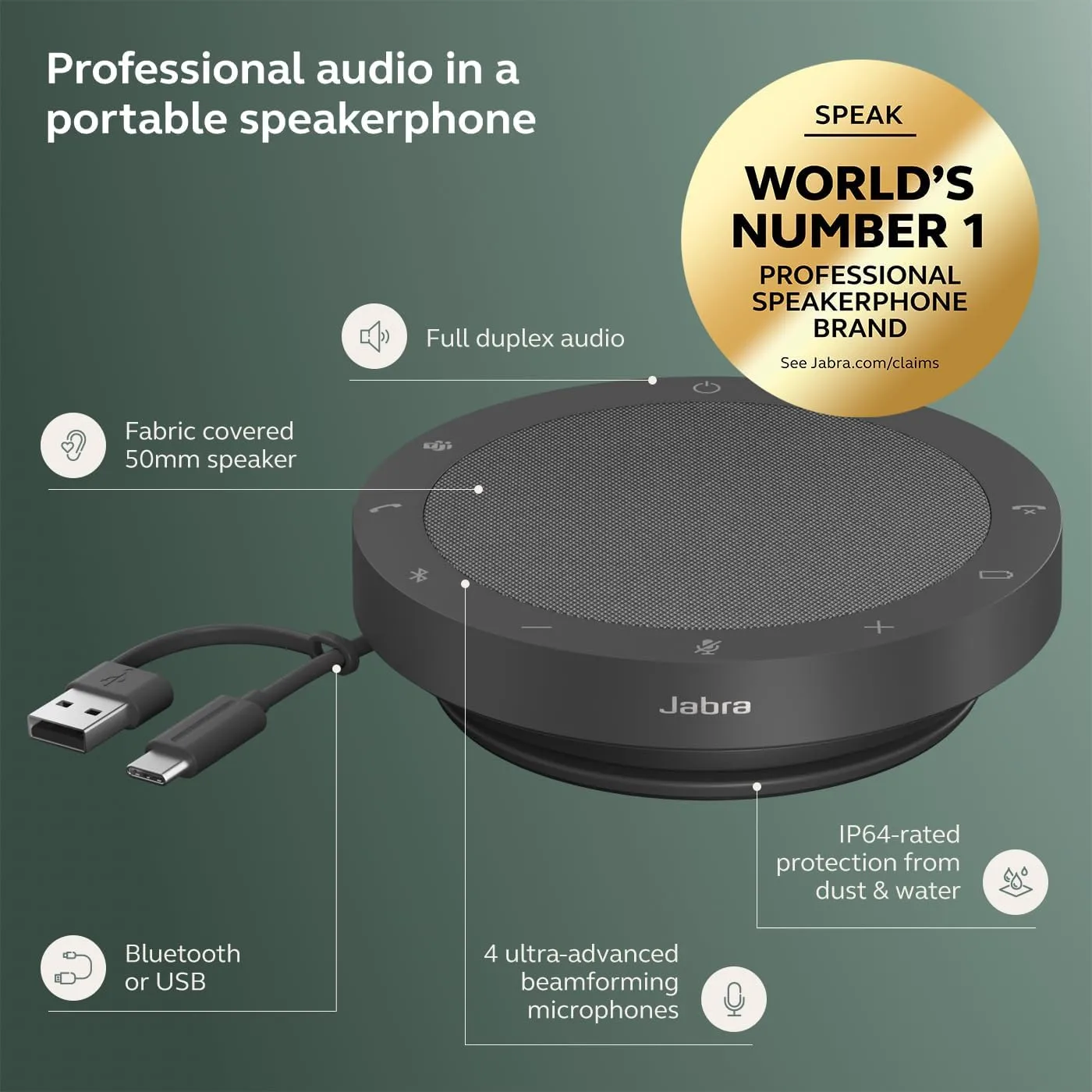 Jabra Speak2 55 Wireless Bluetooth Speakerphone (2025) - Certified Microsoft Teams, Dark Grey