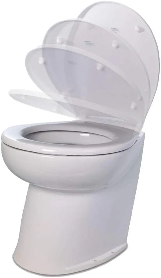 Jabsco Deluxe Flush 17" Angled Back 12V Freshwater Electric Marine Toilet w/Solenoid Valve & Soft Close Lid