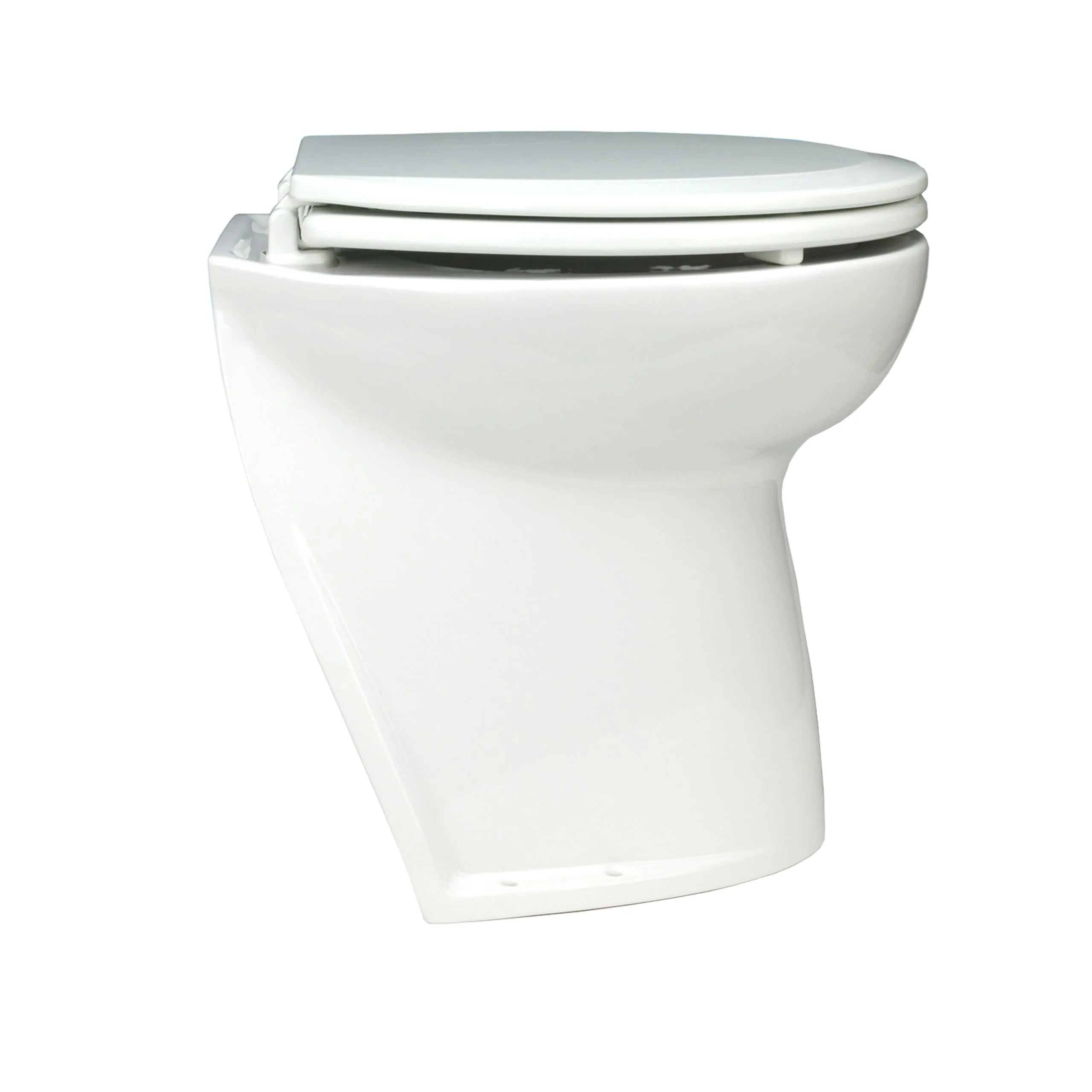 Jabsco Deluxe Flush 17" Angled Back 12V Raw Water Electric Marine Toilet w/Remote Rinse Pump & Soft Close Lid