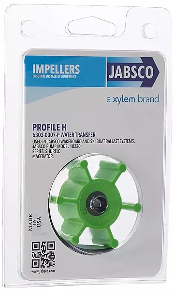 Jabsco 6303-0007-P, Urethane, Drive Type 4, 6 Blade, 2 Diameter, 7/8 Width, 5/16 Shaft, Plastic Insert Impellers