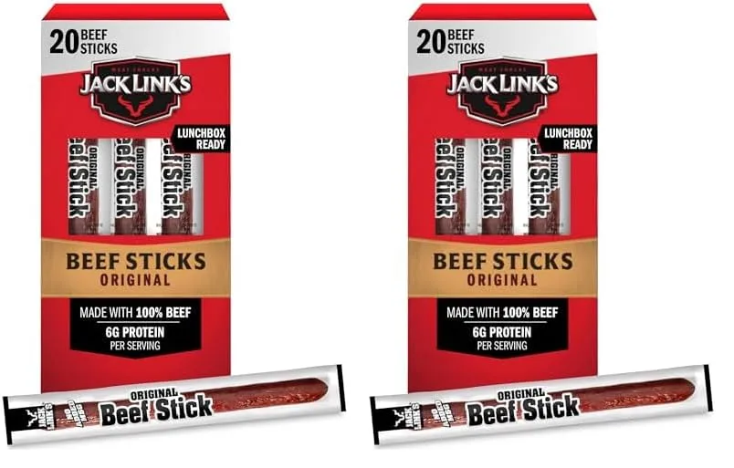 Jack Link's Beef Sticks, Original – Protein Snack, Meat Stick with 6g of Protein, Made with 100% Beef