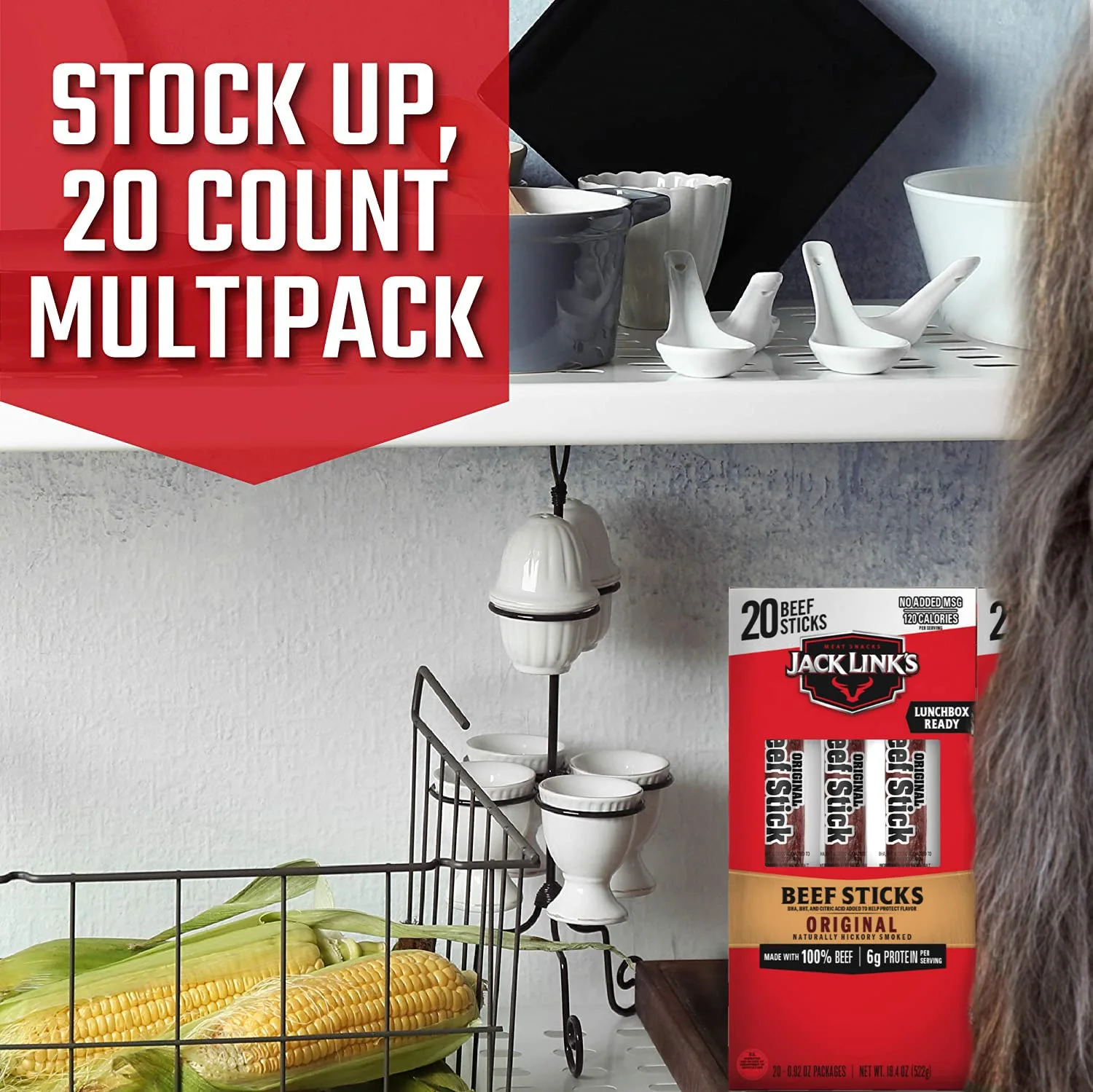 Jack Link's Beef Sticks, Original – Protein Snack, Meat Stick with 6g of Protein, Made with 100% Beef