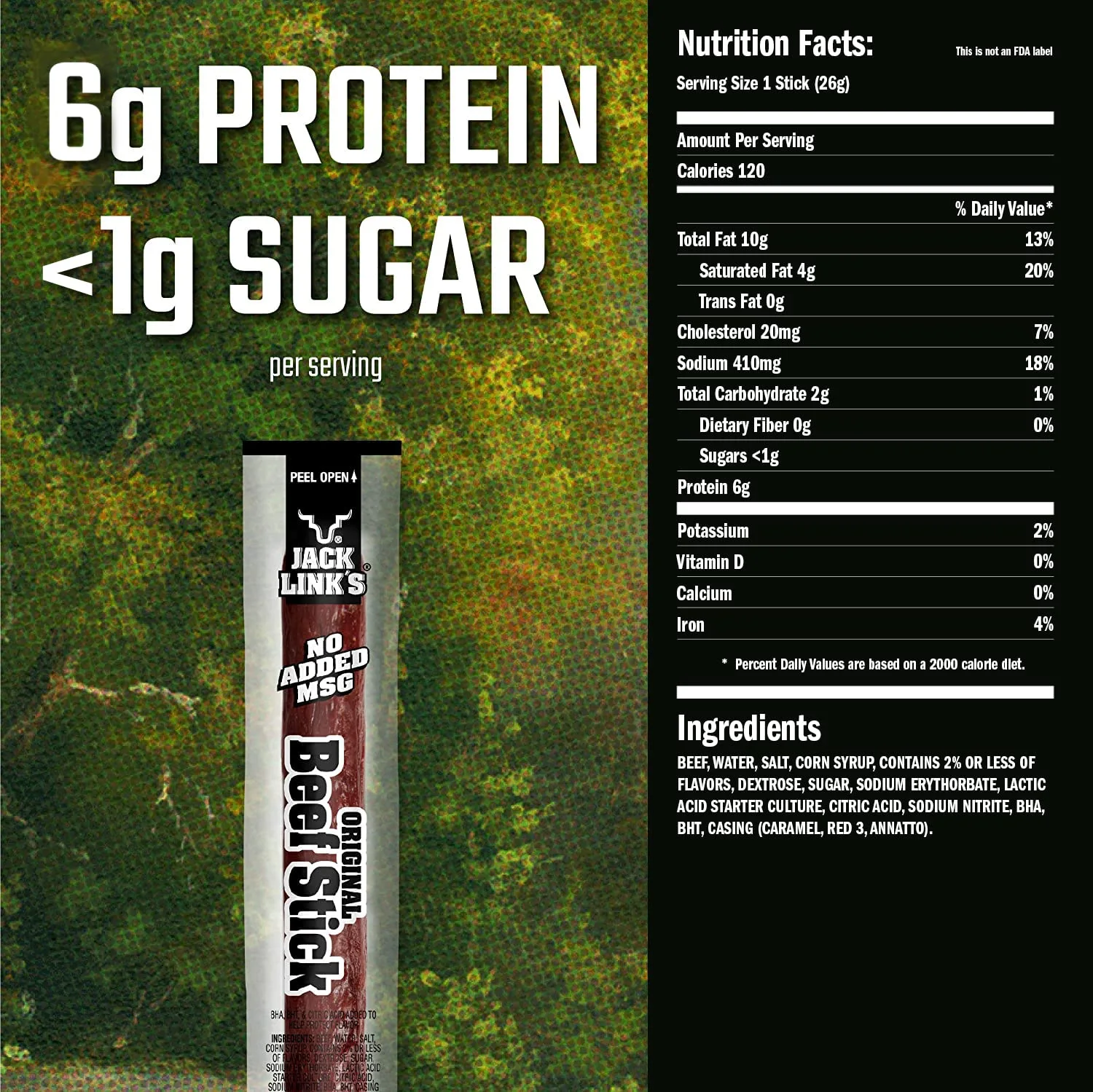 Jack Link's Beef Sticks, Original – Protein Snack, Meat Stick with 6g of Protein, Made with 100% Beef