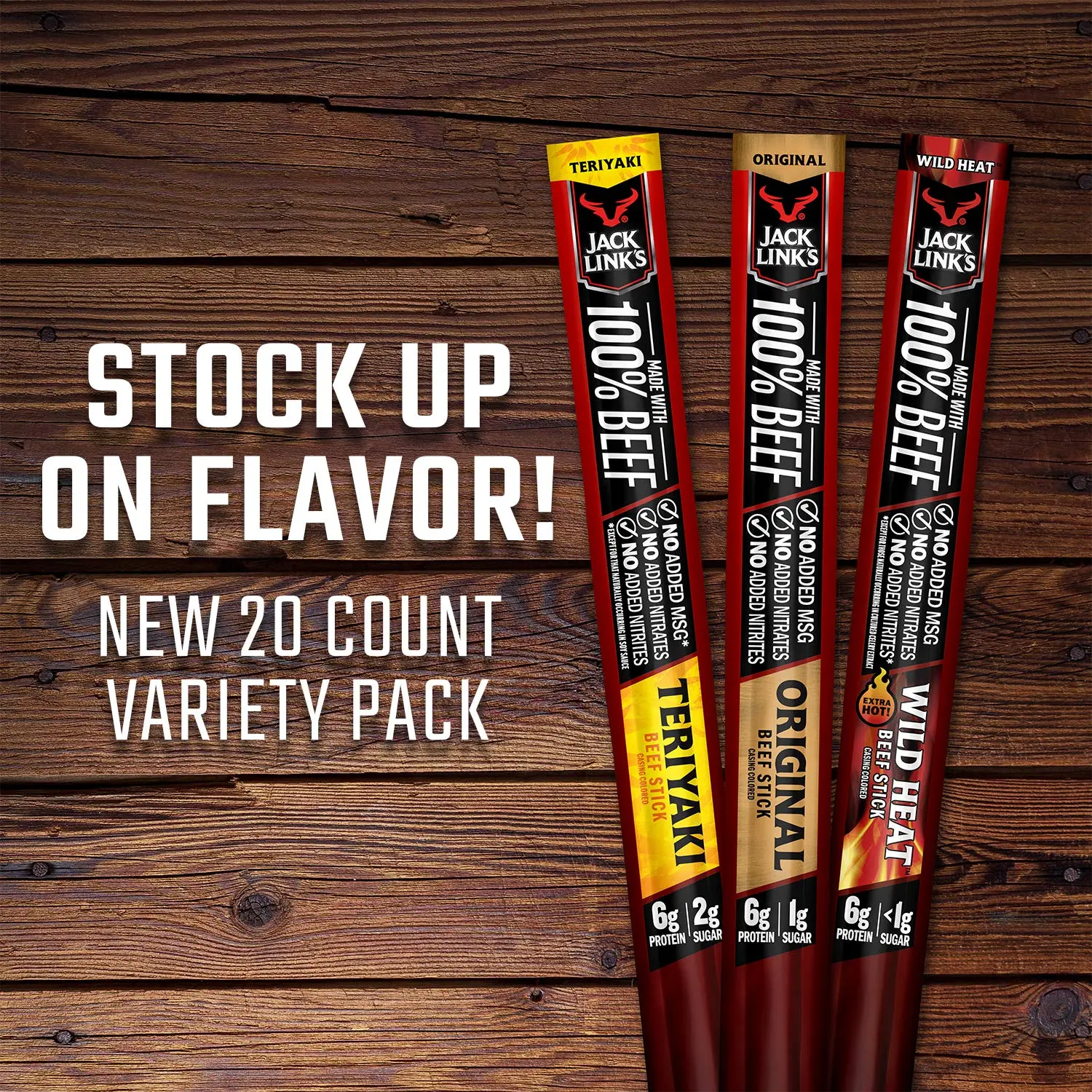Jack Link's Beef Sticks, Original – Protein Snack, Meat Stick with 6g of Protein, Made with 100% Beef